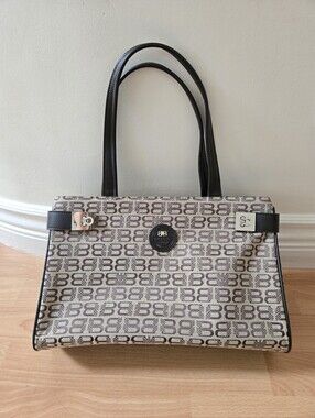 Dotcom Monogram Print Tote Bag in Beige and Black